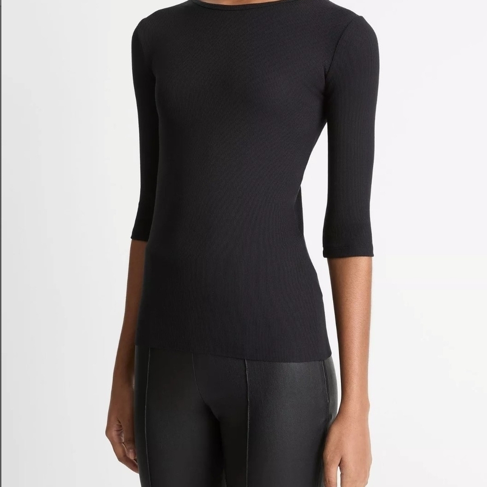 Vince Elbow-Sleeve Crew Neck Sz XL Classy Quiet Luxury Minimalist Sleek Raw Hem
